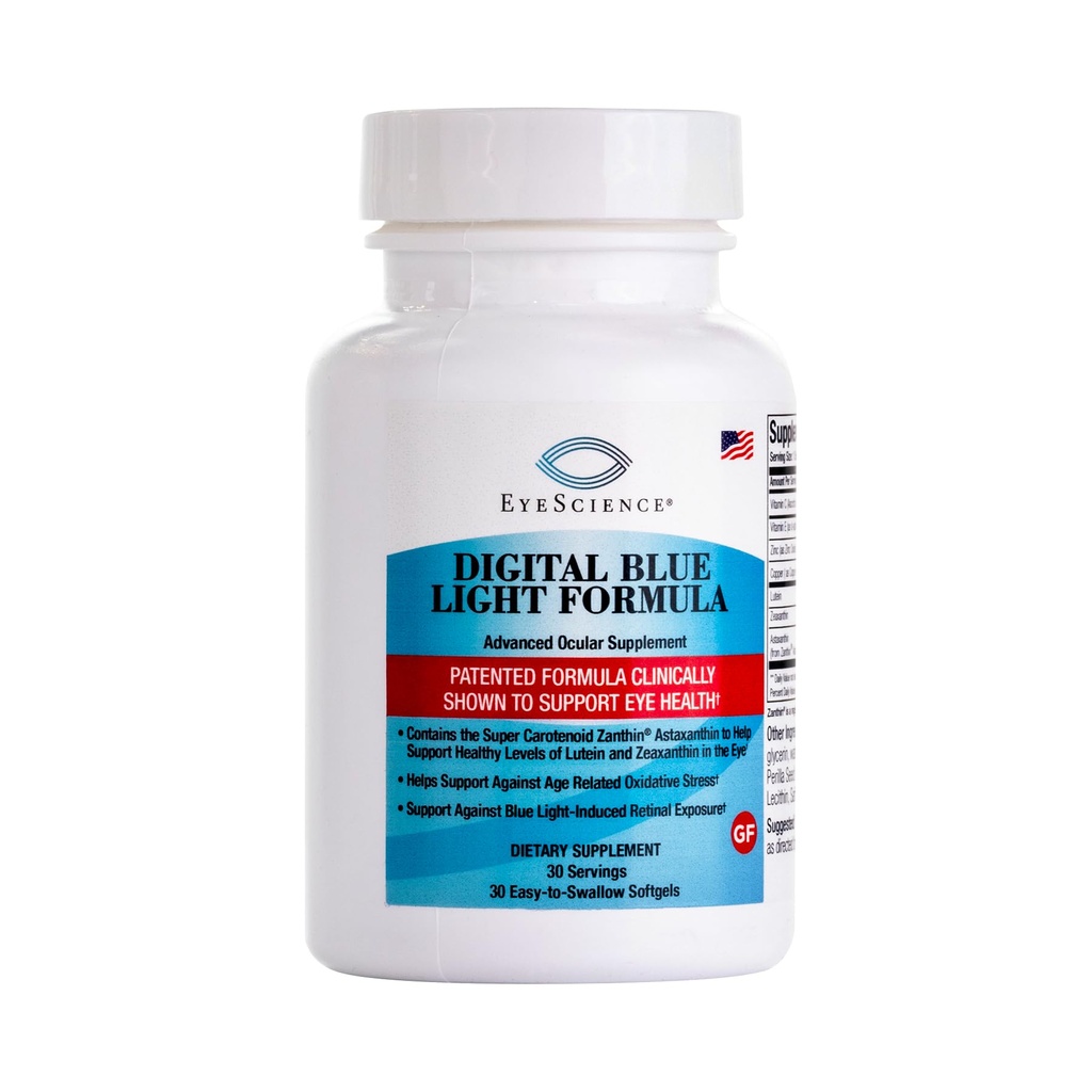EyeScience Digital Blue Light Formula – unterstützt die Augengesundheit mit Astaxanthin, Lutein & Zeaxanthin – unterstützt den Komfort während der Bildschirmzeit – Non-GMO, Glutenfrei, 30 Softgels