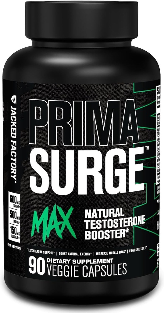 Jacked Factory Primasurge Max Testosteron Booster für Männer - Natürliche Testosteron Ergänzung mit Tongkat Ali, Fadogia Agrestis & Sensoril Ashwagandha - Test Booster für Muskelmasse - 90 Zähler