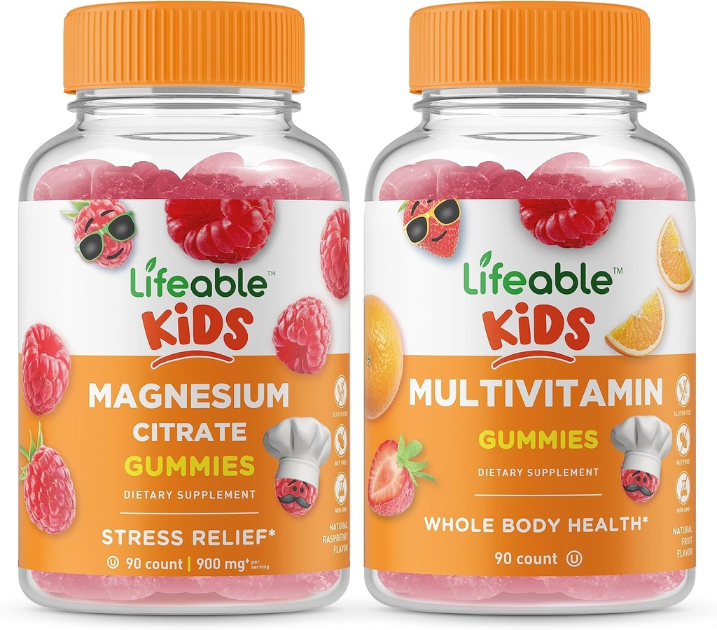 Lebensfähiges Magnesium Kinder + Multivitamin Kinder, Gummie Bundle - Große Verkostung, Vitamin-Ergänzung, Glutenfrei, GMO frei, Kaugummi