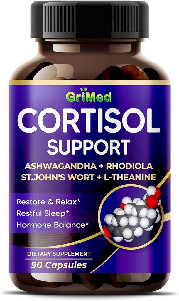 GriMed Ashwagandha Rhodiola 14,150mg - x 10 Power mit St.John's Wort, L-Theanine - Restore & Relax, Restful Sleep - USA Made & Tested (90 Count)