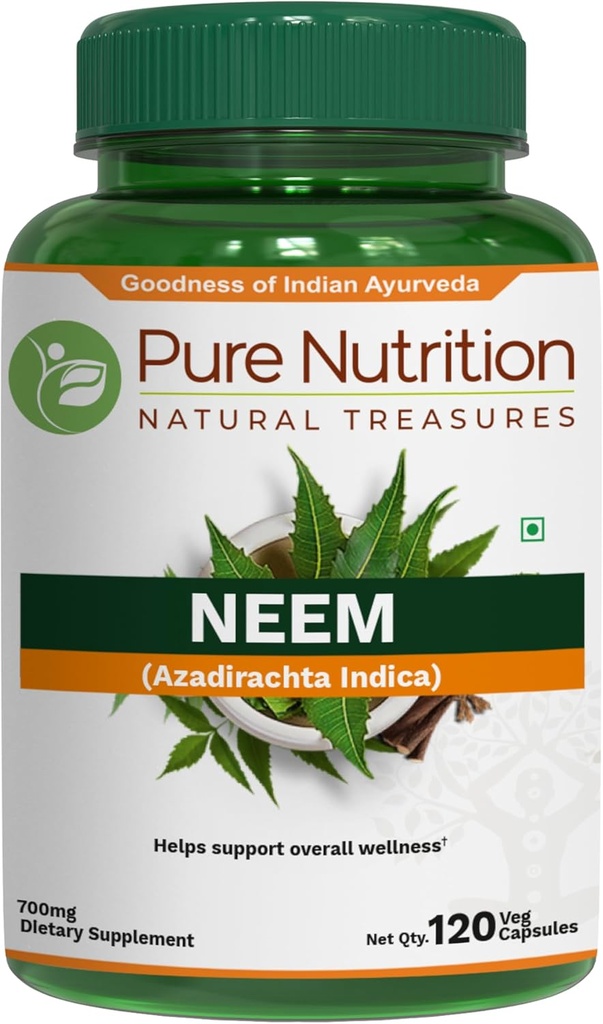 Pure Nutrition Capsules Neem 700mg. (Équivalent à 2600mg Neem Leaf Poudre et Poudre d'écorce) Non OGM.