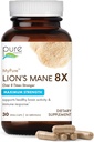 PURE ESSENCE LABS MyPure Lion's Mane 8X - Max Strength Brain Support avec 100% Fruiting Body Organic Lion's Mane pour la performance cognitive ultime, Focus, et la clarté mentale, 30 Capsules
