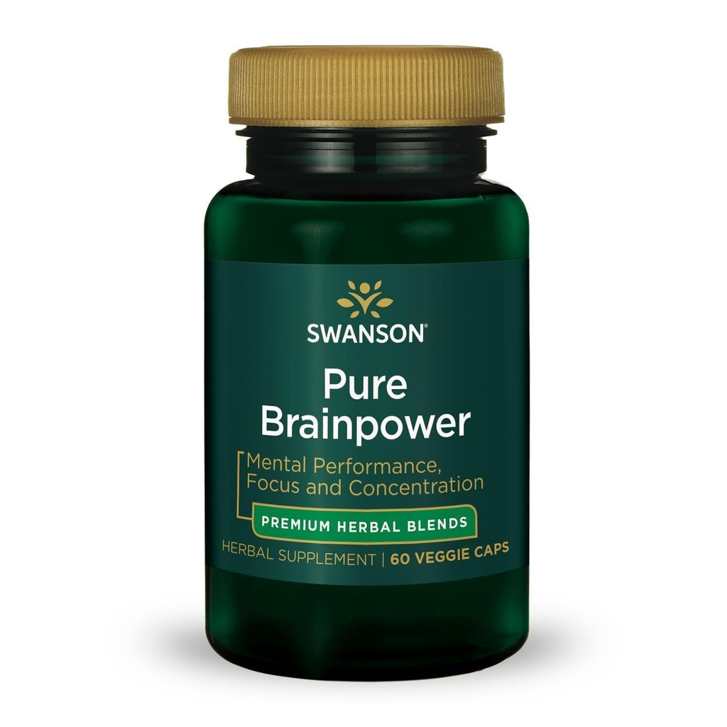 Swanson Pure Brainpower Brain Health Cognitive Memory Focus Unterstützung Brain-Derived Neurotrophic Factor (BDNF) Kräuterergänzung (Ginkgo Biloba, Bacopa Monnieri) 60 Veggie Kapseln (Veg Caps) Vegan