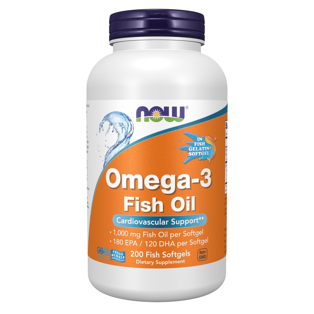 NOW Foods Supplements, Omega-3 180 EPA / 120 DHA, molekular destilliert, kardiovaskuläre Unterstützung*, 200-Fisch-Gelatine Softgels, Verpackung kann variieren