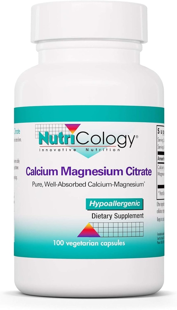 Nutricology Calcium Magnesium Citrate Supplement - Knochengesundheit, mit Calcium Citrat, Rein, gut absorbiert, Vegetarische Kapseln - 100 Zähler