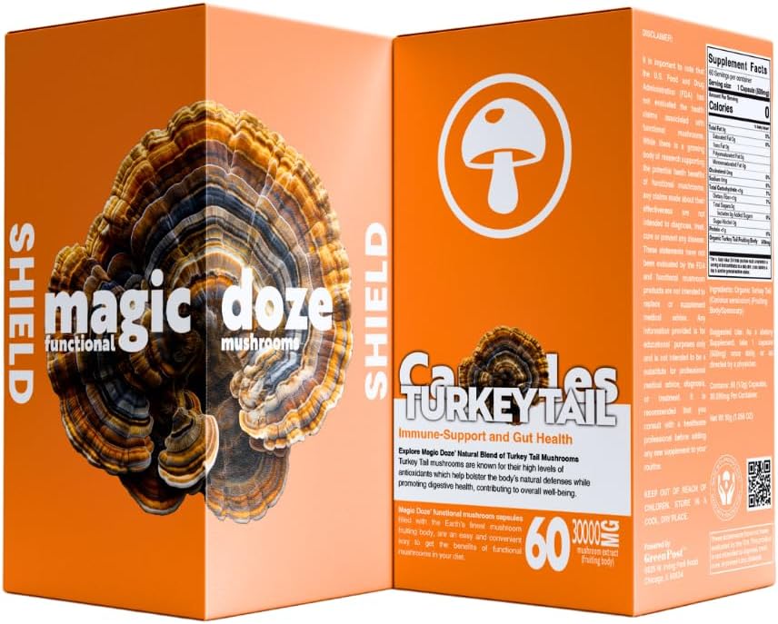 Magic DozeTM Turkey Tail Mushroom Capsules - 60 Capsules pour le soutien immunitaire et la santé digestive
