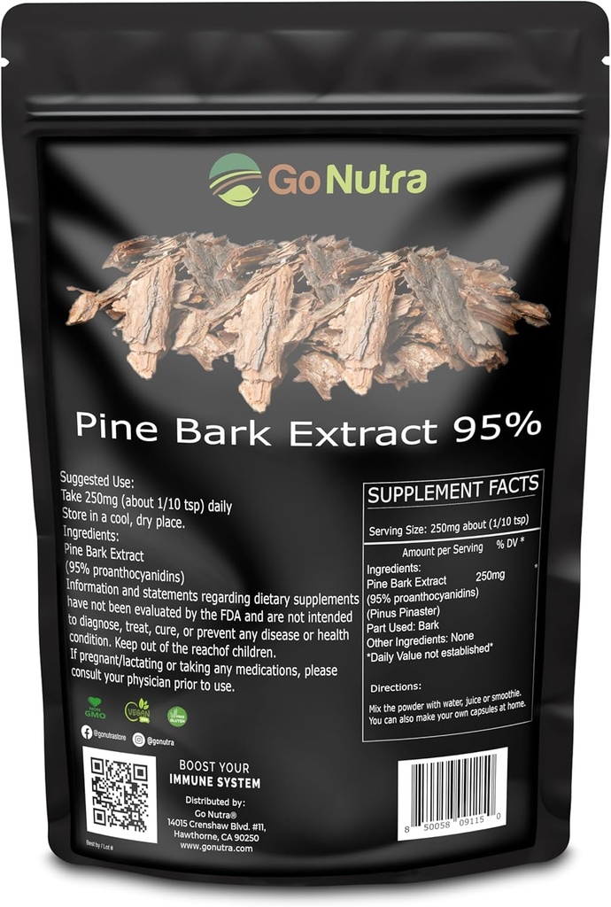 Go Nutra Pine Bark Extrakt Pulver Standardisiert 95% Proanthocyanidine Pine Bark Pulver Potent Supplement 8oz. Pure Non-GMO Vegan