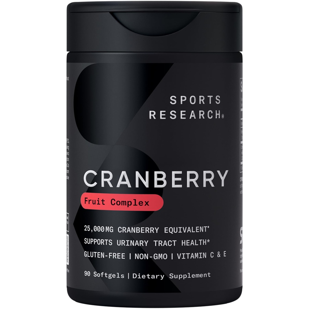 Sportforschung Cranberry Fruit Complex Supplement - Softgels für Urinary Tract Health Support - gleich 25.000 mg Cranberries, Made with Pacran & Vitamins C & E - Non-GMO & Gluten Free - 90 Count