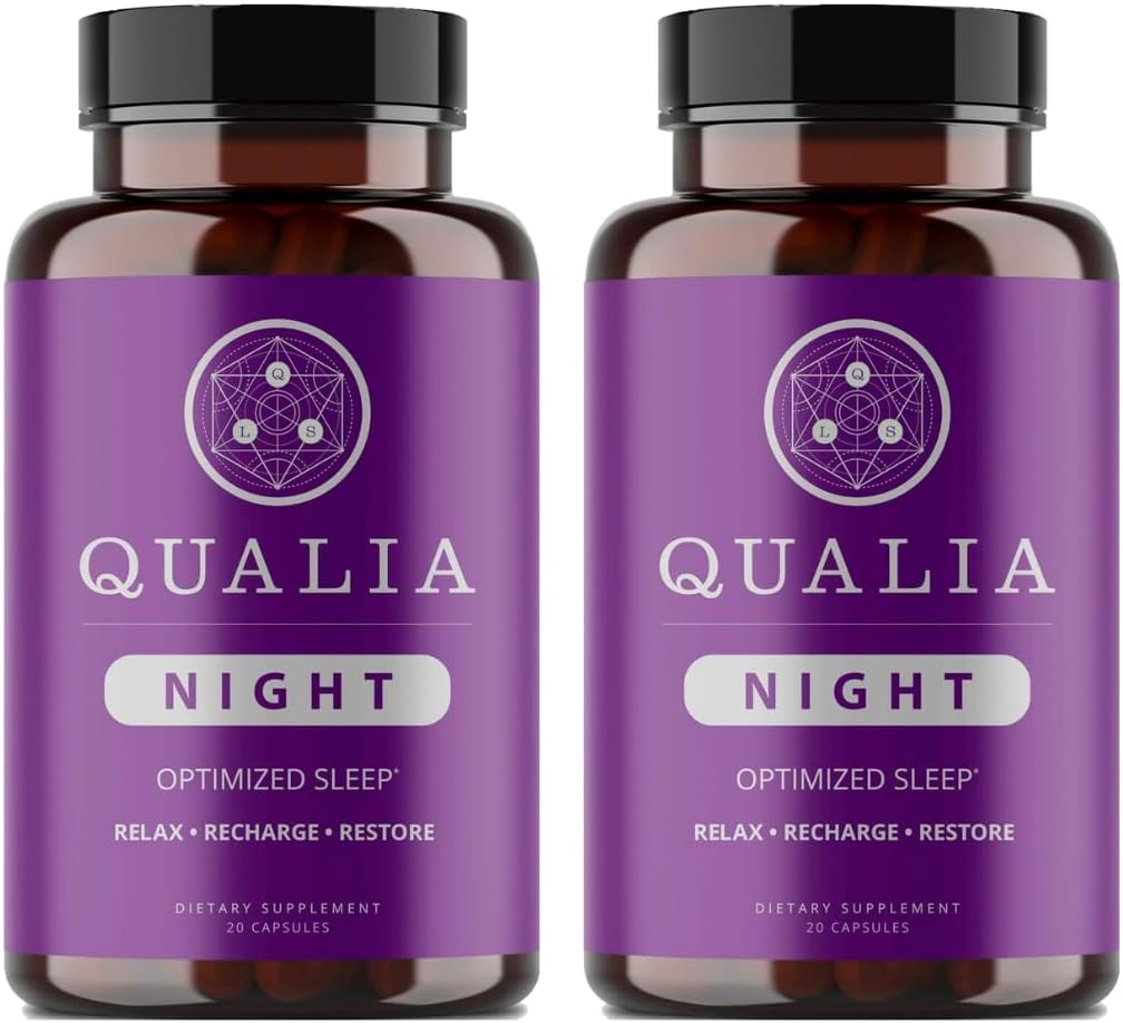 Qualia Night Sleep Aid (aide au sommeil de nuit) Non-Habit Forming (complément scientifique pour un sommeil rafraîchissant profond) Sans mélatonine, végétalien, non-OGM, sans gluten