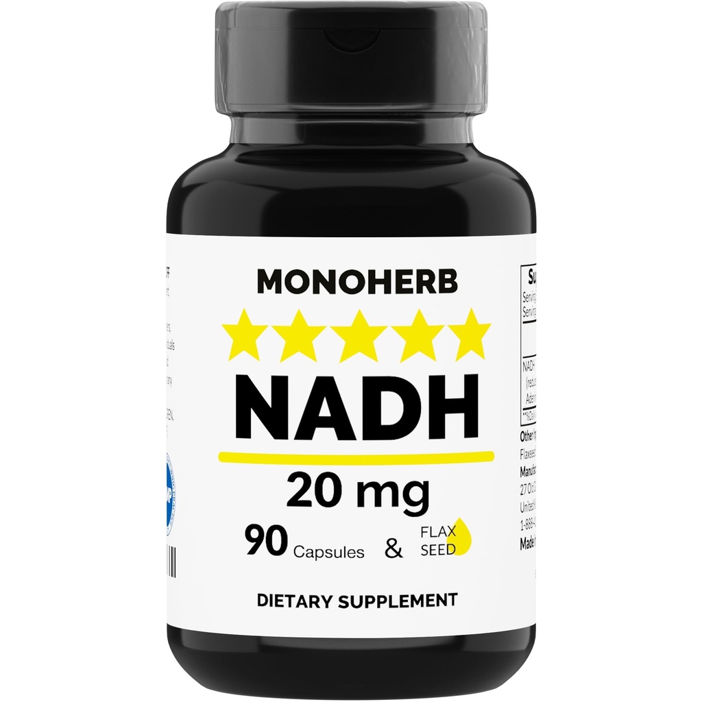 MONOHERB NADH 20 mg - 90 Vegetarische Kapseln - Reduzierte Nicotinamid Adenin Dinukleotidergänzung