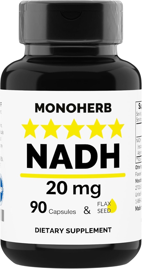 MONOHERB NADH 20 mg - 90 Vegetarische Kapseln - Reduzierte Nicotinamid Adenin Dinukleotidergänzung