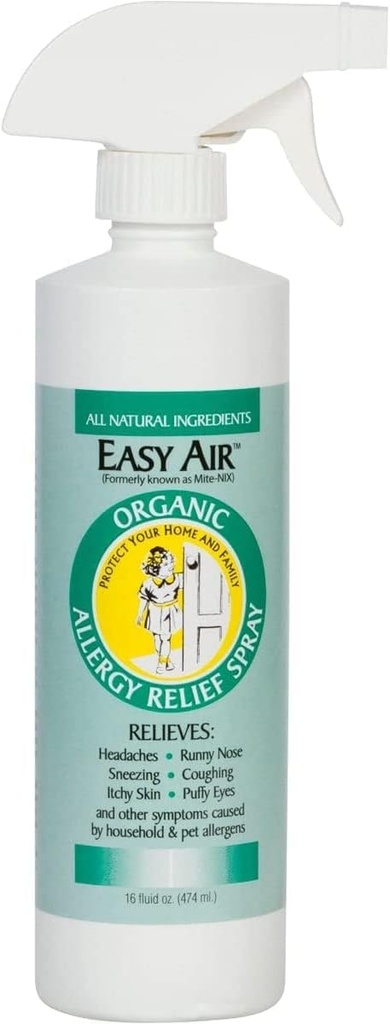 Easy Air Organic Allergy Relief Spray, Klare flüssige Formel für Instant Relief für Symptome von Pet Allergies, Staub und Mite Allergy - 16 Fl Oz