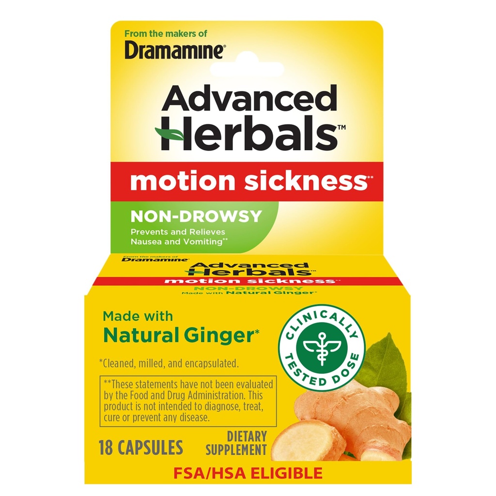 Von den Erbauern von Dramamine, Advanced Herbals, Non-Drowsy, Motion Sickness Relief, Made with Natural Ginger, 18 Count