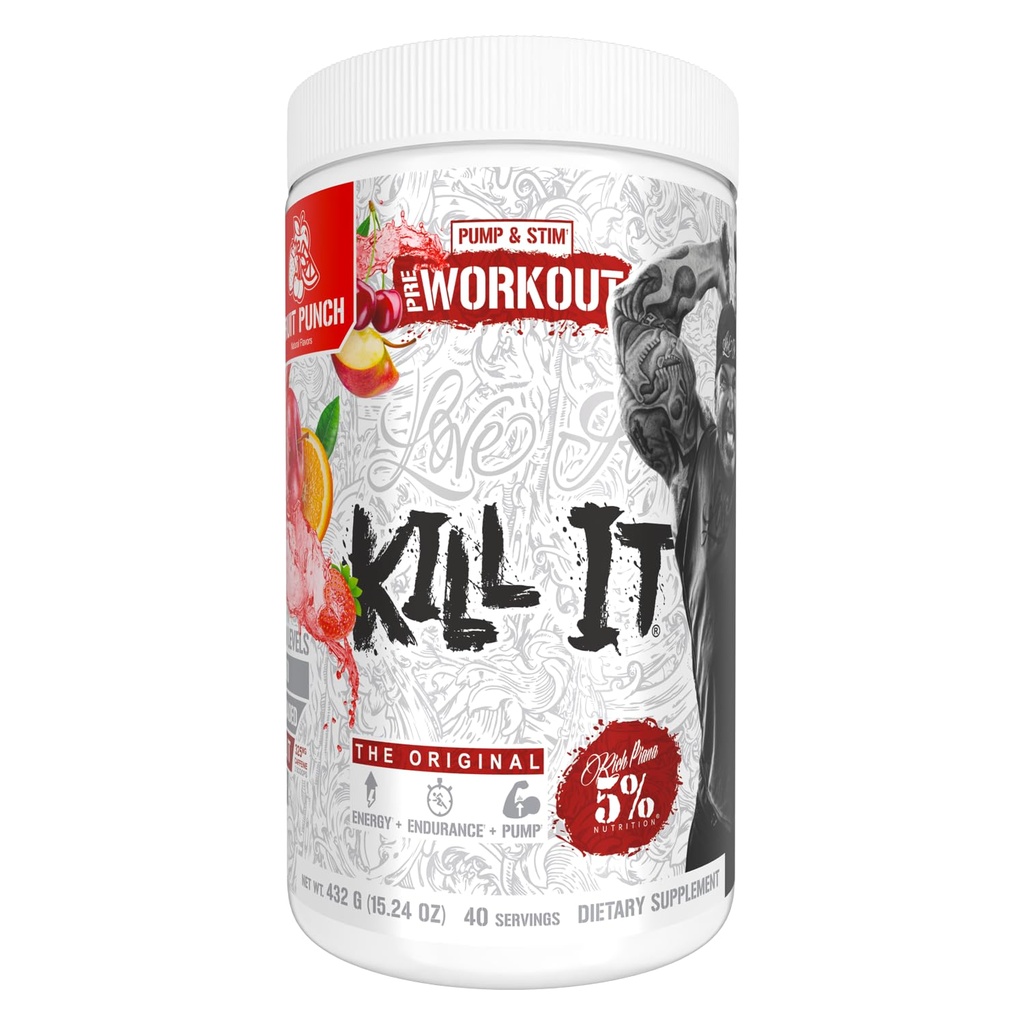 5% Ernährung Rich Piana Kill It Pre Workout Powder w/Creatine, Koffein, Beta Alanine, Hydroprime Glycerol für Pumpe, Stärke, Ausdauer | 20/40 Srvgs (40 Servierungen, Obst-Punch)