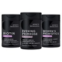 Sports Research Evening Primrose Supplement aus kaltgepresstem Öl, Vegan Biotin 10.000mcg mit Kokosnussöl und Frauen Probiotika mit Präbiotika, 65 Billion CFU