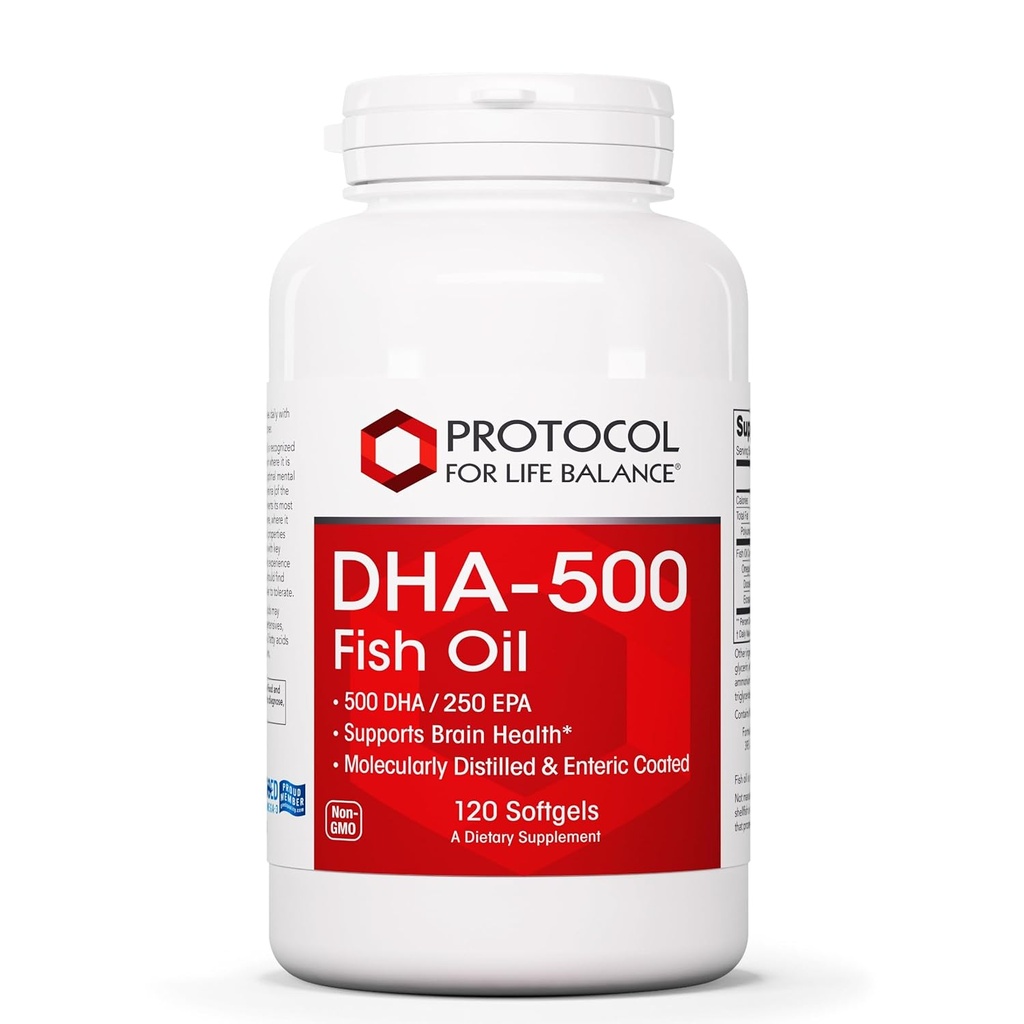 PROTOKOLL FÜR LIFE BALANCE DHA-500 - DHA 500mg & EPA 250mg - Fischöl-Ergänzung - Brain Health & Support - Einfache Verdauung - Non-GMO & Halal - 120 Softgels