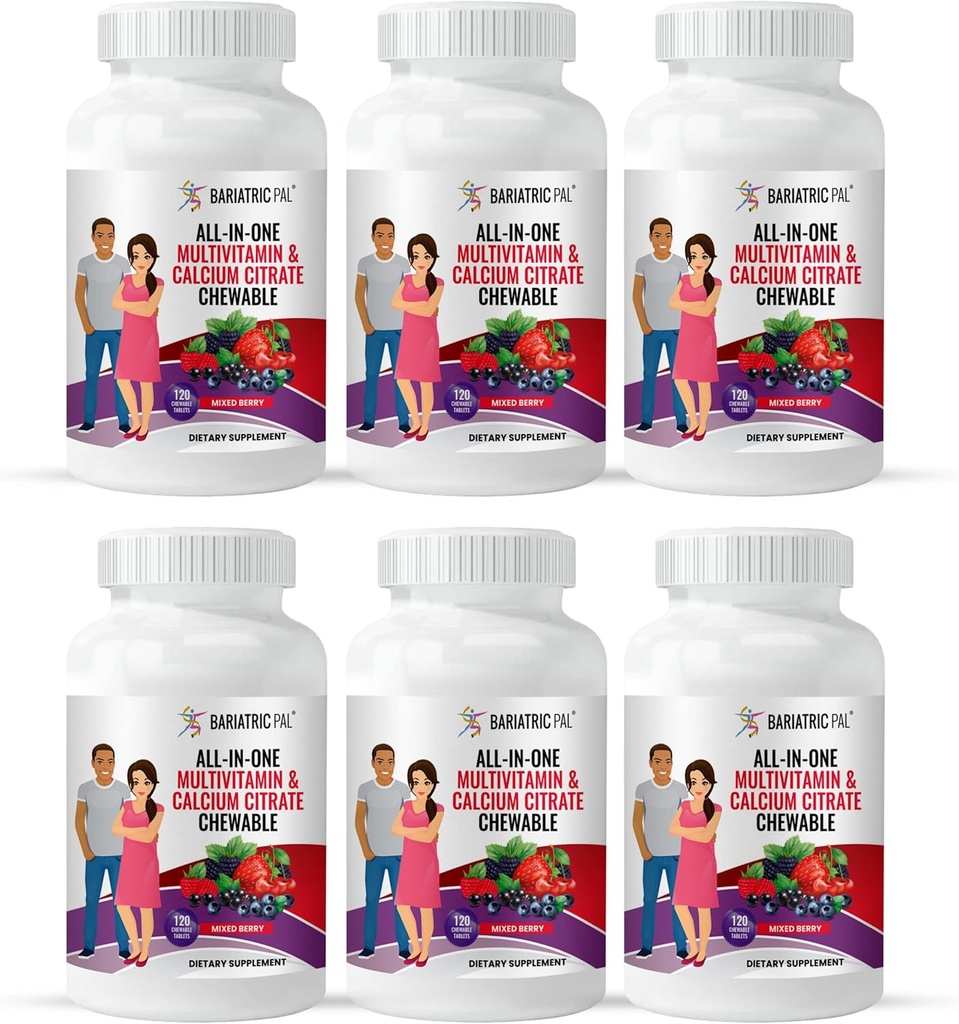 BariatricPal "All-in-ONE Chewable Multivitamin mit Calcium Citrat & Eisen - Mischbeere (180-Day Supply)