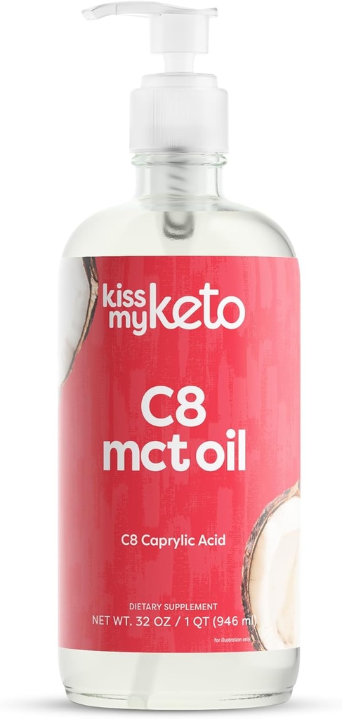 Kiss My Keto MCT Oil C8 – 32 oz Pure C8 MCT Oil Keto Fuel – Flasche mit Pumpe – Hohe Octane Caprylic Acid – Keto Pure MCT CoconutOil Brain Fuel – Liquid Coconut MCTOil Pure