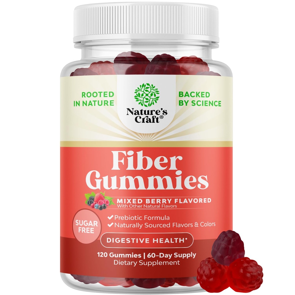 Fiber Gummies für Erwachsene - Chicory Root Supplement mit präbiotischer Unterstützung für Gut & Verdauungs-Gesundheit - Soluble Digestion Capsules for Stomach Regulation & Immune Aid - Sugar Free & Vegan - 120 Count
