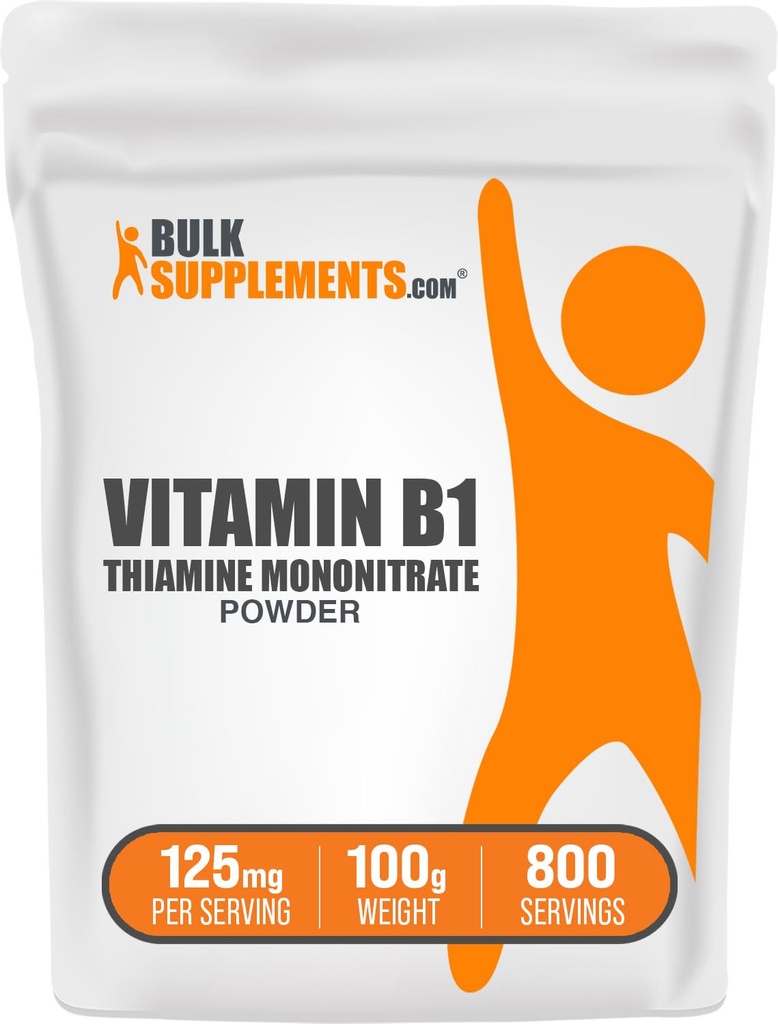 BulkSupplements.com Thiamin Mononitrat Pulver - Vitamin B1 Pulver, Thiamin B1 Supplement - B1 Vitamine, Glutenfrei, 125 mg pro Portion, 100g (3,5 oz) (Pack von 1)