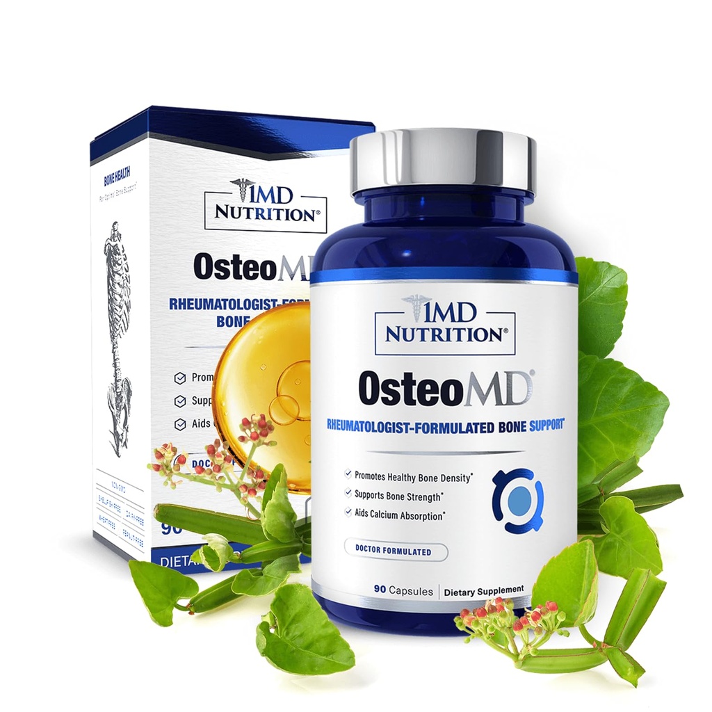 1MD Ernährung OsteoMD für umfassende Unterstützung - Ergänzung für Frauen und Männer - Förderung der Dichte w/Vitamin D - Hydroxyapatite w/Vitamin D3 & K2-90 Kapseln
