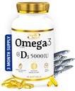 SIGNIFY NATURE Omega 3 Fish Oil Supplement with Vitamin D3 5000 IU - 1000mg Triglyceride Capsules for Brain Health - Omega3 EPA DHA + VIT D 3-90CT
