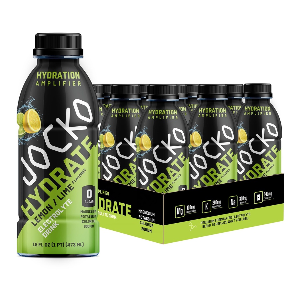 Jocko Fuel Hydrate Electrolyte Drinks - Sportgetränk Hydration Amplifier, Thirst Quencher - Wissenschaftlich geformte Elektrolytmischung Lemon-Lime 16 Oz (12 Pack)