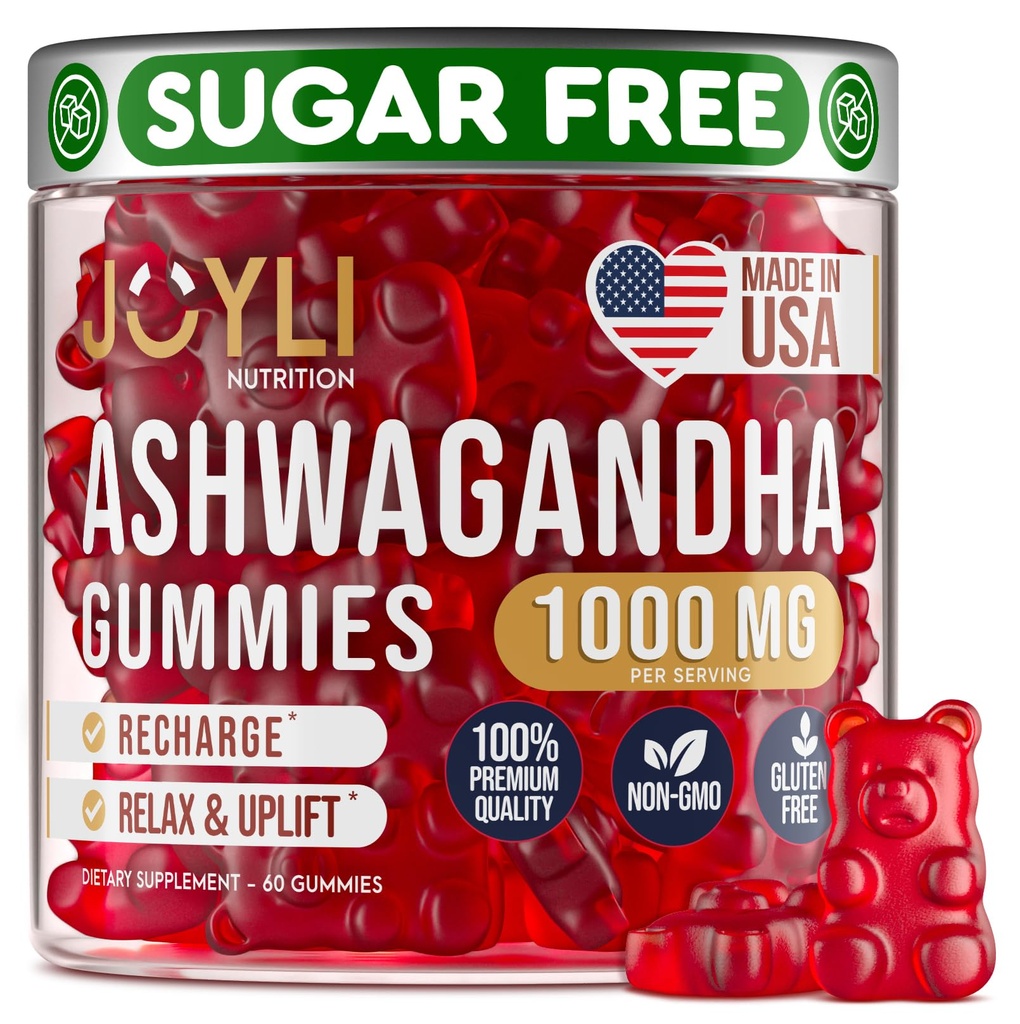 Ashwagandha Gummies für Damen und Herren - Natürliche Gummis mit Ashwagandha Wurzelextrakt Vitamin C Zink - Ashwagandha Kräuterergänzung für Schlaf Stress Balance - 60 Vegan Sugar Free Chews