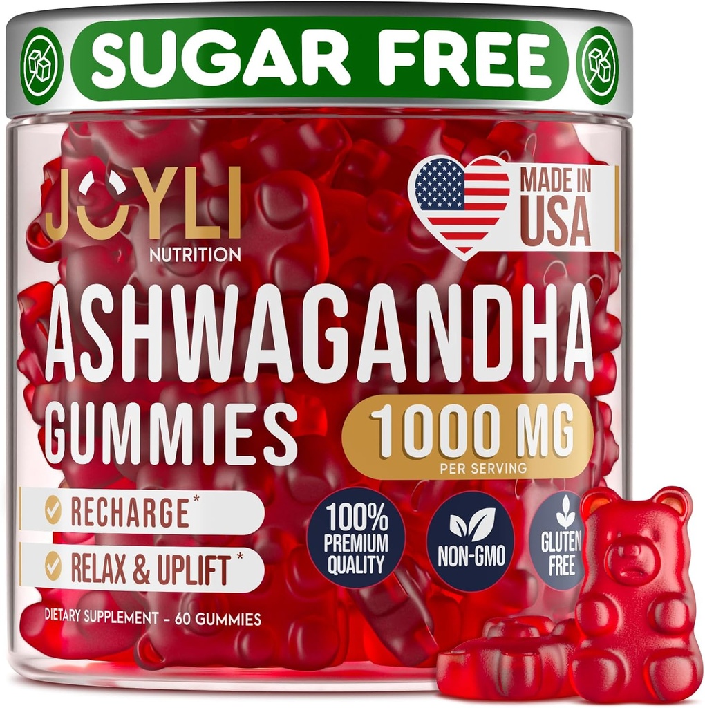 Ashwagandha Gummies für Damen und Herren - Natürliche Gummis mit Ashwagandha Wurzelextrakt Vitamin C Zink - Ashwagandha Kräuterergänzung für Schlaf Stress Balance - 60 Vegan Sugar Free Chews