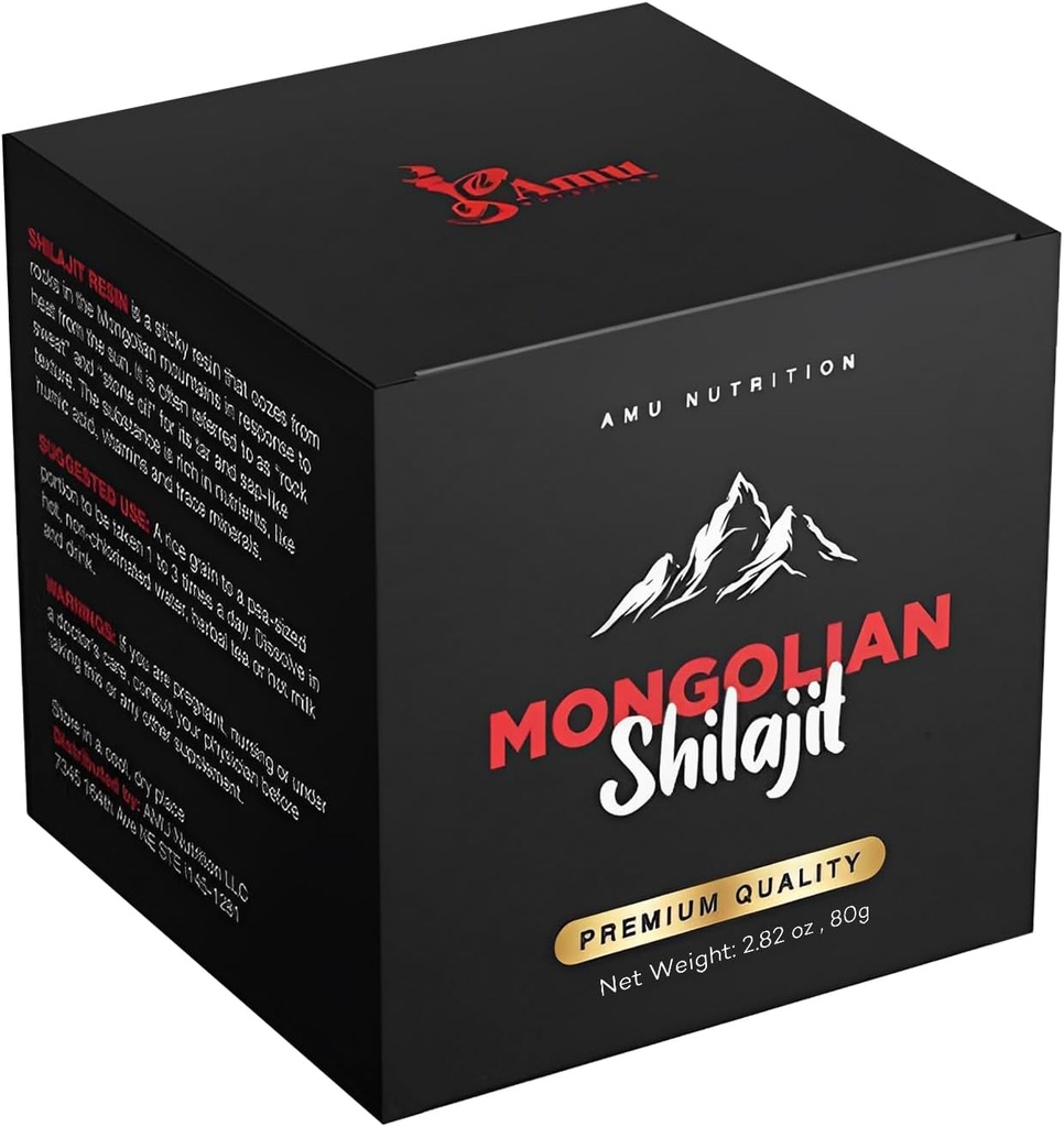 AMU NUTRITION Shilajit Pure Himalayan Organic - Geerntet aus Mongolei - Shilajit für Männer - natürliche Quelle von Fulvic Acid Trace Minerals- 80GR