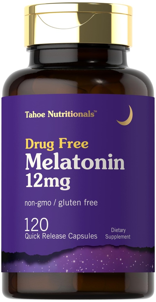 Tahoe Nutritionals Melatonin 12 mg | 120 Quick Release Kapseln | Drug Free Supplement | Non-GMO, Gluten Free