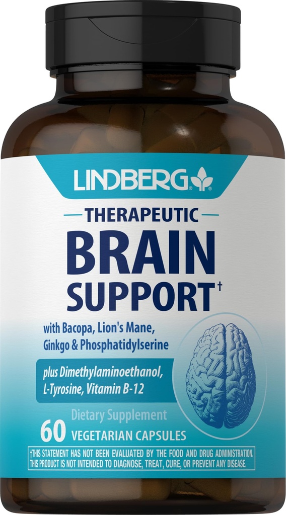 Lindberg Brain Support Supplement für Damen und Herren | 60 Kapseln | Komplexe Pillen | mit Phosphatidylserin, Lion's Mane, Vitamin B12 | Vegetarisch, Non-GMO, Glutenfrei