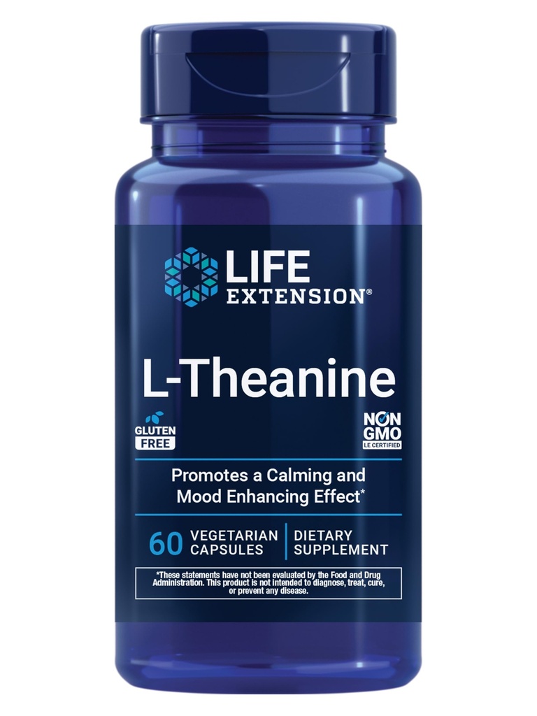 Lebensverlängerung L-Theanin, Aminosäure-Theanin, Beruhigung, Stimmung, Glutenfrei, Non-GMO, Vegetarisch, 200 mg, 60 Kapseln