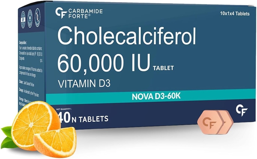 Generisches Vitamin D3 60000 IU - Kaubares Cholecalciferol Vitamin D Supplement für Damen und Herren - 40 Tabletten, Nautral