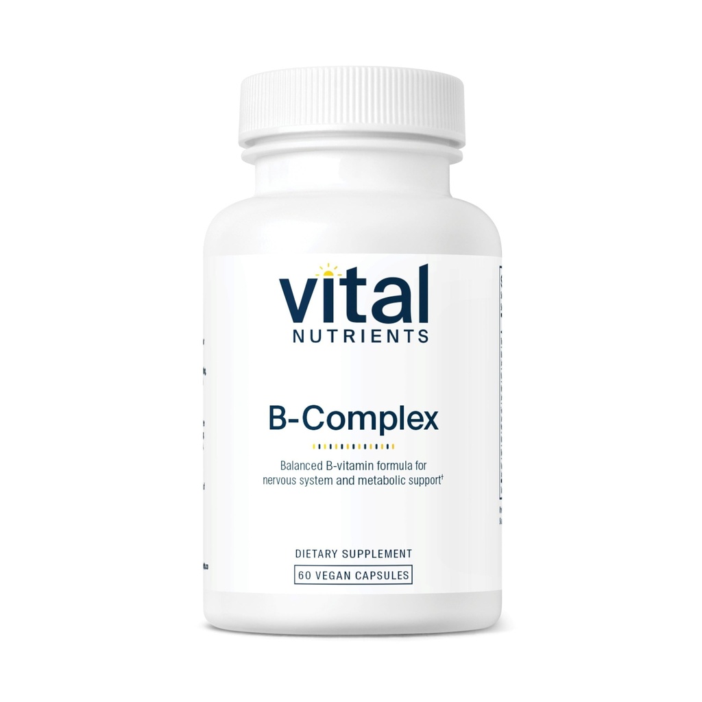 Vital Nährstoffe Vitamin B-Komplex | Vegan hochkarätig methylierte B-Komplexe Vitamine | B Vitamine unterstützen Energieproduktion, Stoffwechsel und Herzgesundheit* | Gluten, Dairy, Soy Free | 60 Kapseln