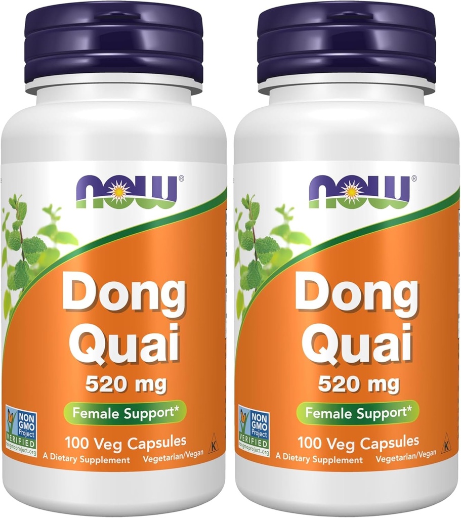 JETZT Ergänzungen, Dong Quai (Angelica sinensis) 520 mg, Weibliche Unterstützung*, 100 Veg Kapseln (Pack von 2)