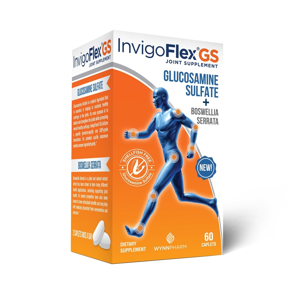INVIGOFLEX® GS - Glucosamin-Sulfat (Shellfish Free, Sodium Free & Vegetarian Safe) Non GMO, Gluten Free - mit Boswellia Serrata - Knie, Hände, Rücken und Hip Premium Joint Supplement