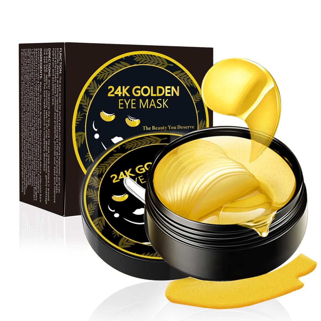 Unter Augenaufnäher, 24K Gold Augenmaske, 60PCS Unter Augenmaske, Kollagen Gel Pads Aufnäher Behandlungen für beleuchtete Falten Puffy Eyes Dark Circles Anti-Aging Moisturizing, Fine Lines Eye Bags Frauen Männer