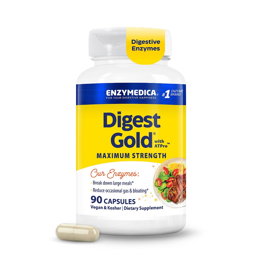 Enzymedica Digest Gold + ATPro, Maximale Stärke, Fast-Acting, hilft Digest große Mahlzeiten, für Bloating und Gas, 90 Kapseln