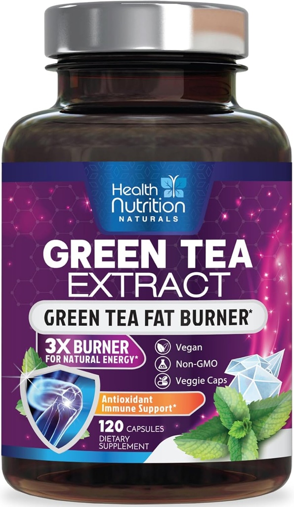 Green Tea Extract Pills - 98% Standardisierte EGCG 1300mg 3X Stärke für natürliche Energie - Unterstützt Herz- und Antioxidantien-Gesundheit Kräuter- und Immununterstützungsergänzung Polyphenole & Catechins - 120 Kapseln