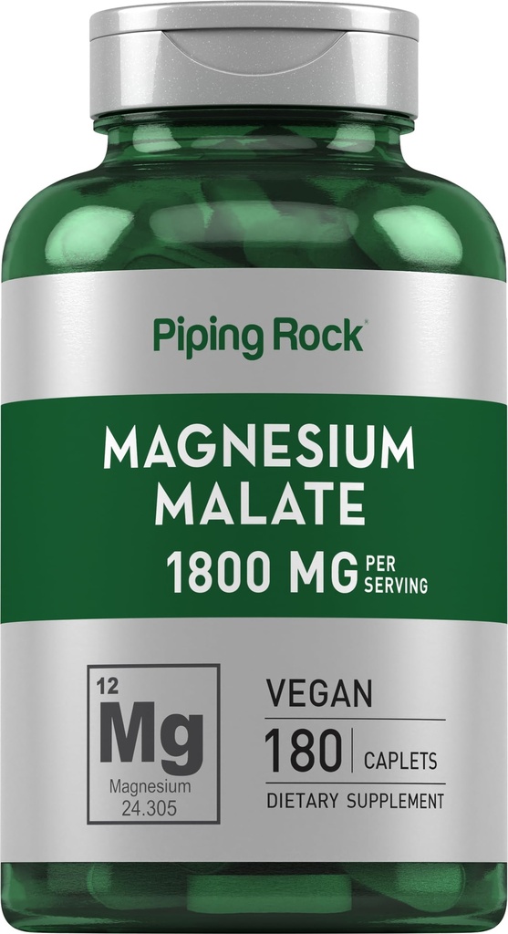 Piping Rock Magnesium Malate | 1800 mg | 180 Caplets | Vegetarisch, Non-GMO, Glutenfreie Ergänzung