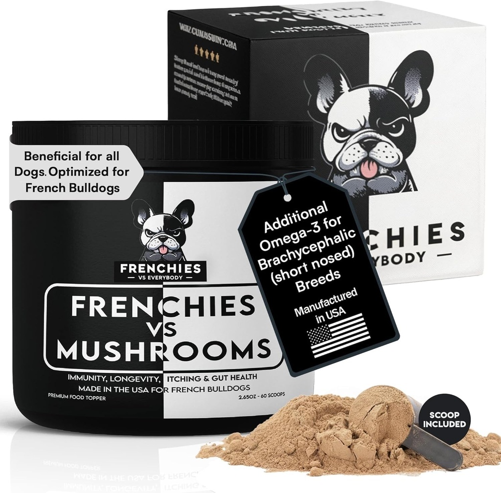 Pilz-Ergänzung für Hunde – Tail Mushroom für Hunde Immununterstützung, Verdauung, Allergien & Langlebigkeit mit Omega3 & Turmeric | für Hunde Lumps und Bumps | Französisch Bulldogge Optimiert