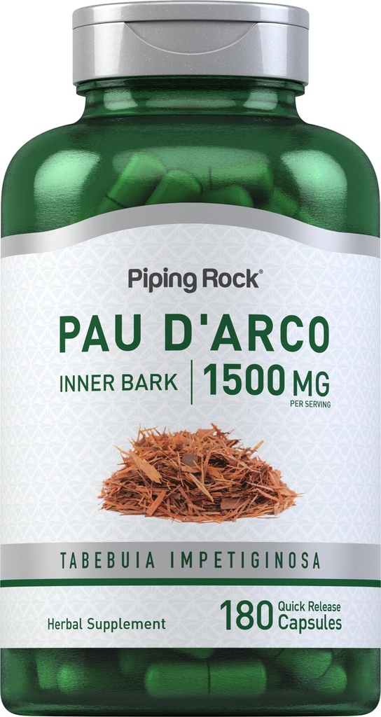 Pipping Rock PAU D'Arco Capsules $ 1500 mg $ 180 Pills $ Supplément d'extrait d'herbe sans OGM, sans gluten