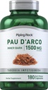 Pipping Rock PAU D'Arco Capsules $ 1500 mg $ 180 Pills $ Supplément d'extrait d'herbe sans OGM, sans gluten