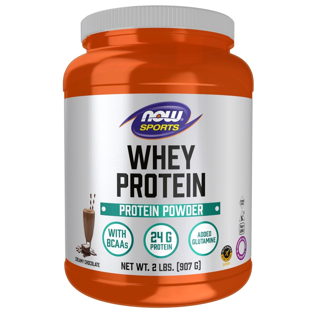 NOW Foods Sports Nutrition, Whey Protein, 24 G mit BCAAs, Creamy Chocolate Powder, 2-Pound