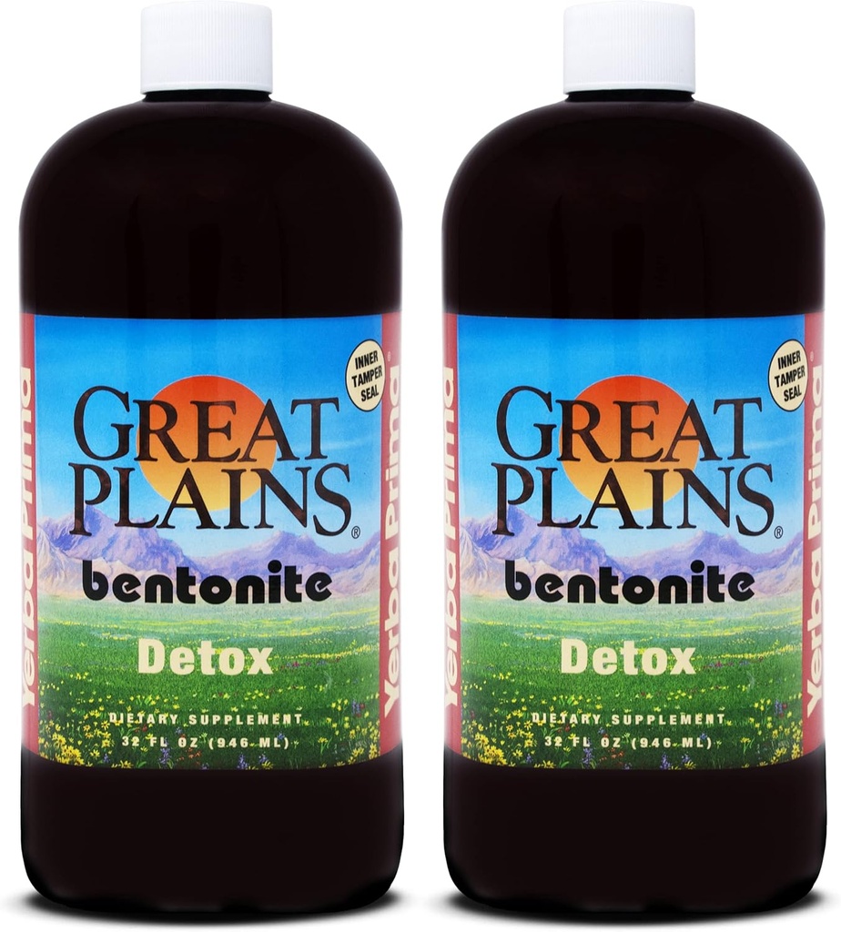 Bentonite Yerba Prima Great Plains - 32 oz (paquet de 2) - Supplément en argile liquide interne pour un nettoyage naturel
