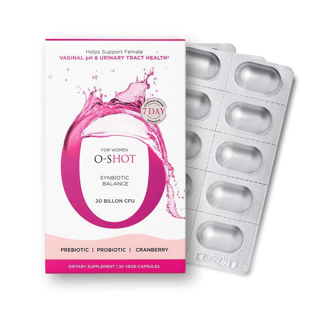 O-Shot (r Probiotique vaginal végétalien + Prébiotique pour les femmes, Extrait de canneberge, Racine de chicorée, pH vaginal, Tract urinaire, Digestion, Bloatation, Non laitière, Non OGM, Sans gluten, 30 Végétaux-Capsules
