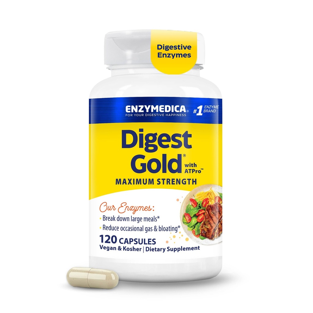 Enzymedica Digest Gold + ATPro, maximale Stärke Verdauungsenzyme, hilft Digest große Mahlzeiten, für Gas und Bloating, 120 Kapseln