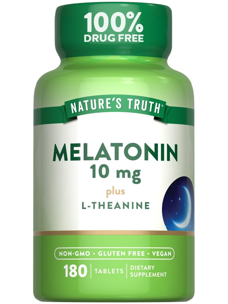 Nature's Truth Melatonin Tablets | 10mg | 180 Count | mit L-Theanine | 100% Drug Free Supplement für Erwachsene | Vegan, Non-GMO & Gluten Free Supplement