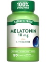 Nature's Truth Melatonin Comprimés $ 10mg $ 180 Comte $ avec L-Theanine $ Supplément sans drogue 100% pour les adultes $ Vegan, non-OGM et supplément sans gluten